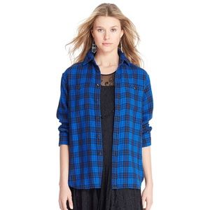 Polo RL Blue Plaid Cotton Boyfriend Shirt